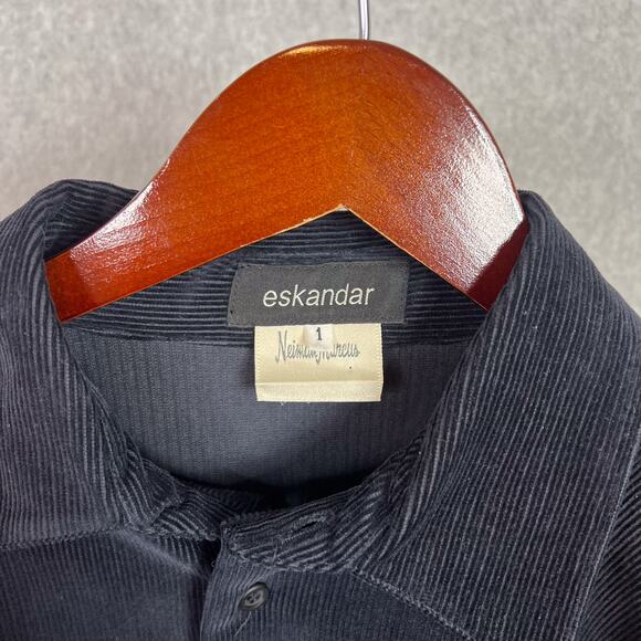 Eskandar Black Corduroy Long Sleeve Boxy Oversized Button Up Shirt Size 1 - Picture 6 of 8